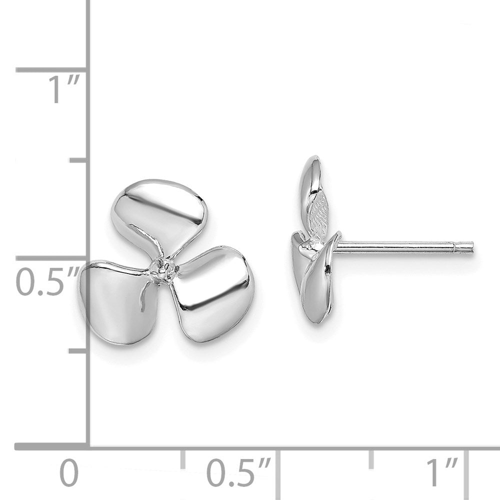 14K White Gold Polished Three Blade Propeller with Center Bead Post Earrings