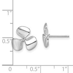 14K White Gold Polished Three Blade Propeller with Center Bead Post Earrings