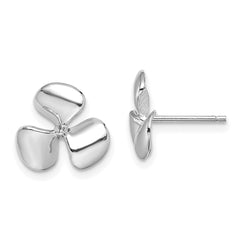 14K White Gold Polished Three Blade Propeller with Center Bead Post Earrings