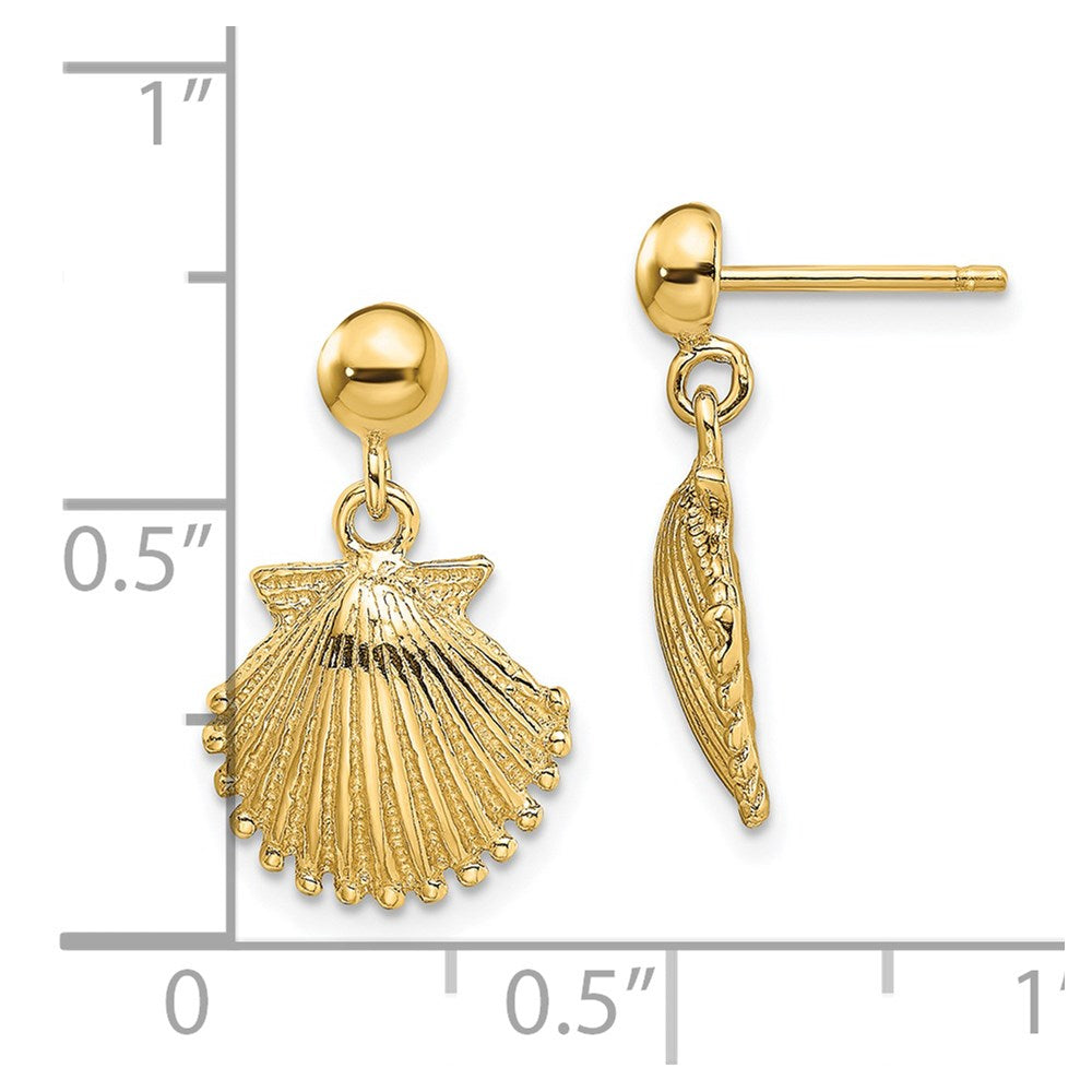 14K Yellow Gold Polished Scallop Shell Dangle Earrings