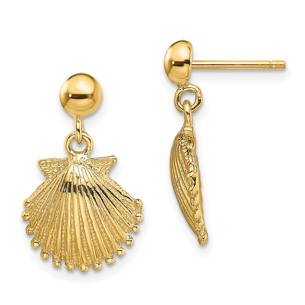 14K Yellow Gold Polished Scallop Shell Dangle Earrings