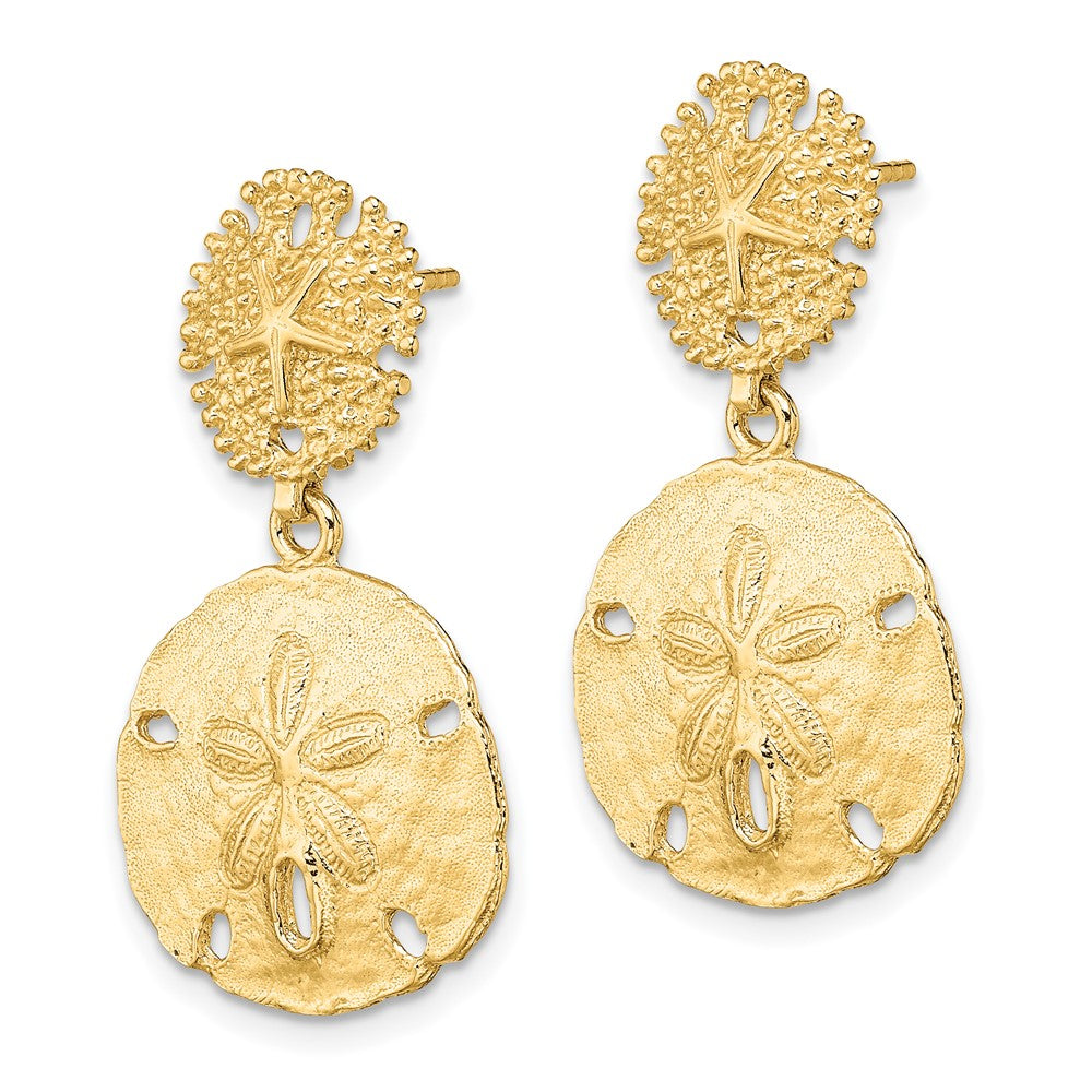 14K Yellow Gold Double Sand Dollar Dangle Earrings