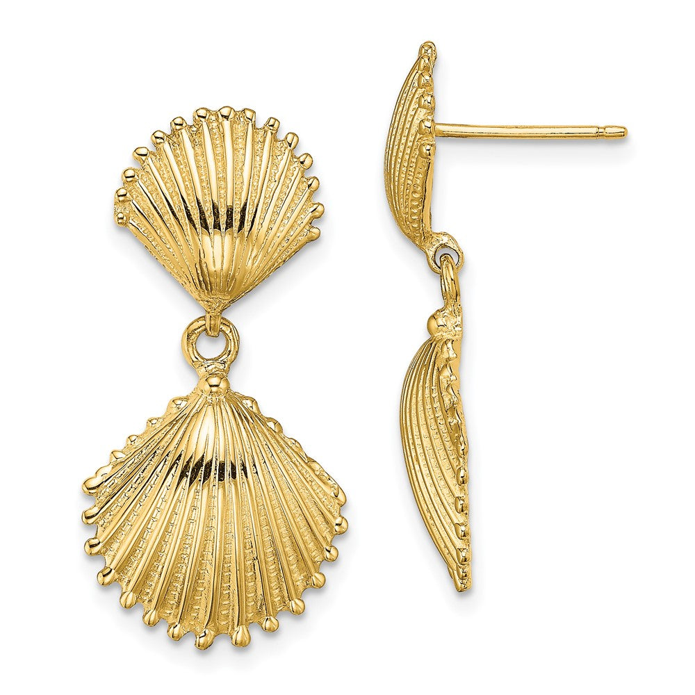 14K Yellow Gold Polished Scallop Shell Dangle Earrings