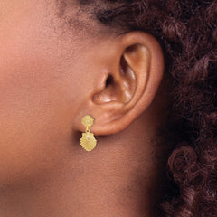 14K Yellow Gold Double Beaded Scallop Shell Dangle Earrings