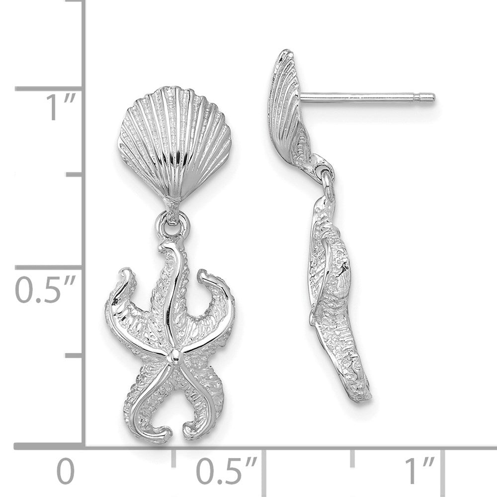 14K White Gold Shell Starfish Dangle Earrings
