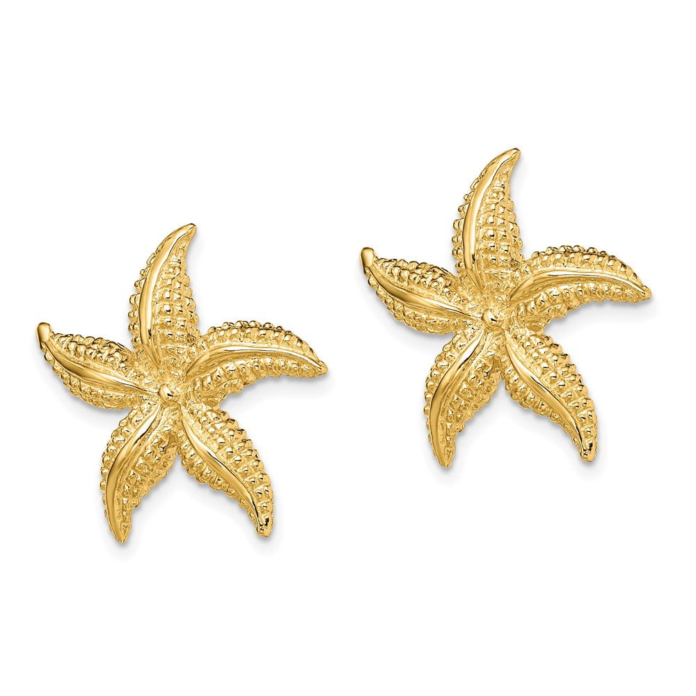 14K Yellow Gold 2D Polished and Textured Starfish Post Earrings