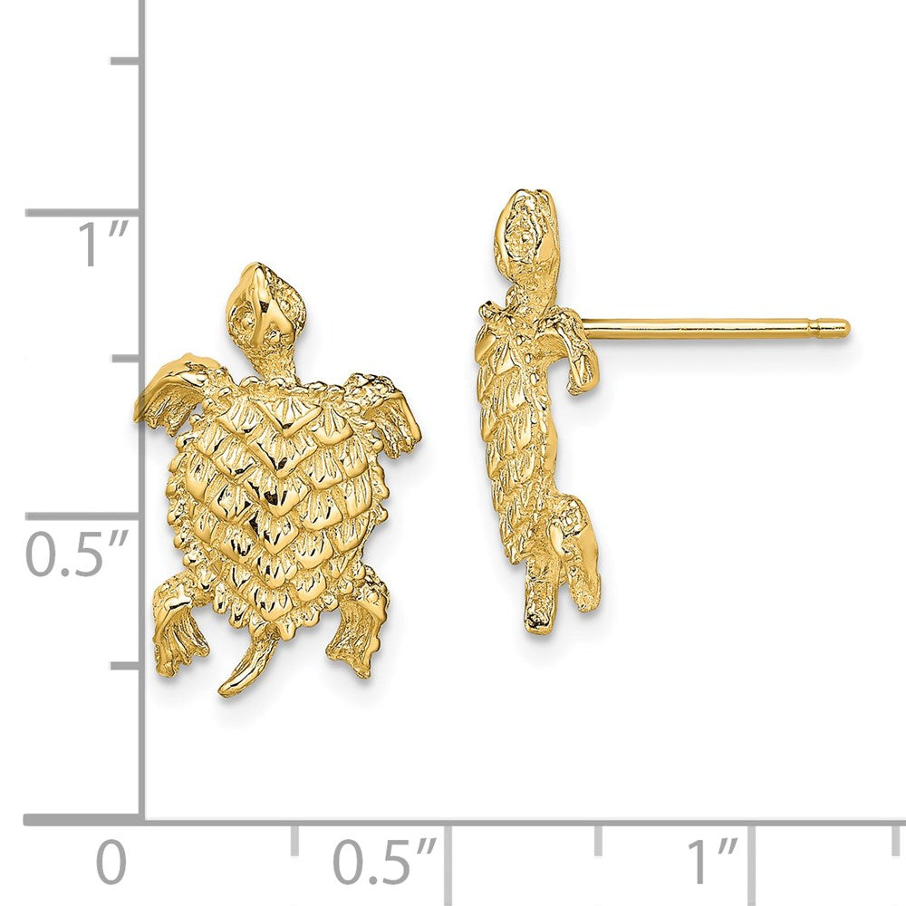 14K Yellow Gold Land Turtle Textured Post Earrings