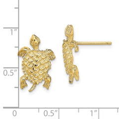 14K Yellow Gold Land Turtle Textured Post Earrings