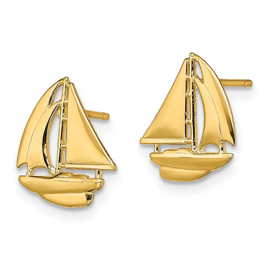 14K Yellow Gold Polished Sailboat Post Earrings