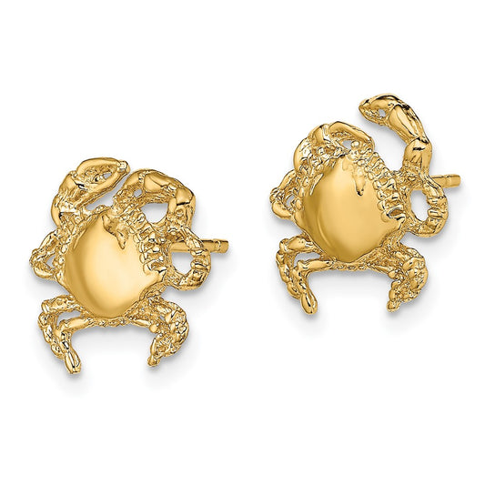 14K Yellow Gold 2D Polished Crab Post Earrings