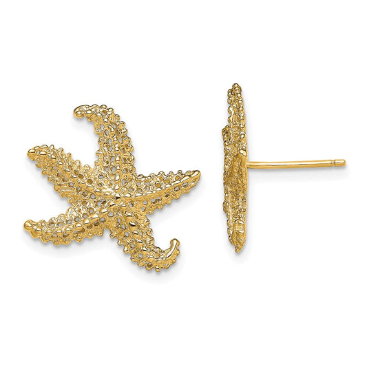 14K Yellow Gold Textured Starfish Post Earrings
