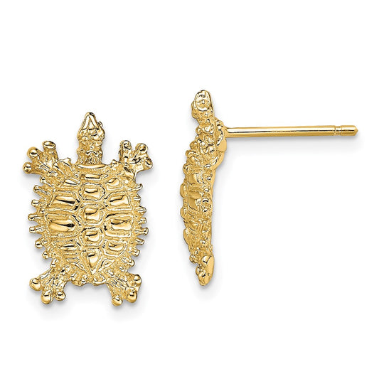 14K Yellow Gold Land Turtle Post Earrings