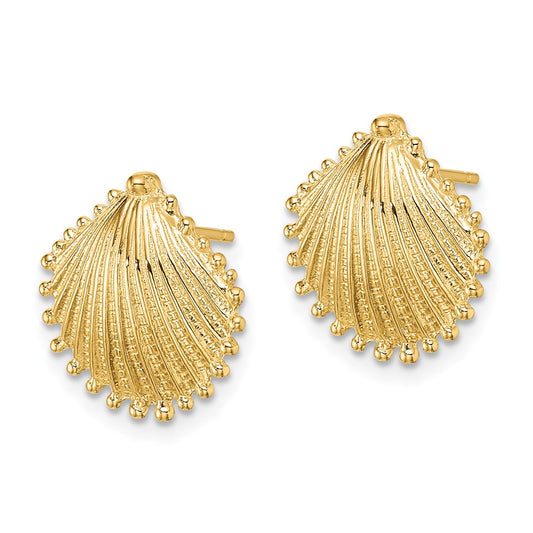 14K Yellow Gold Scallop Shell Post Earrings