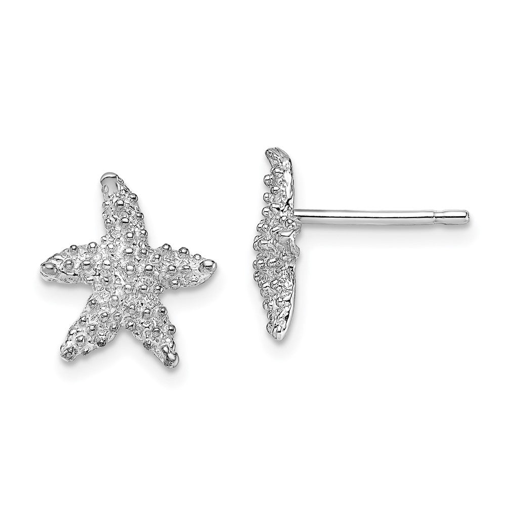14K White Gold Textured Starfish Post Earrings