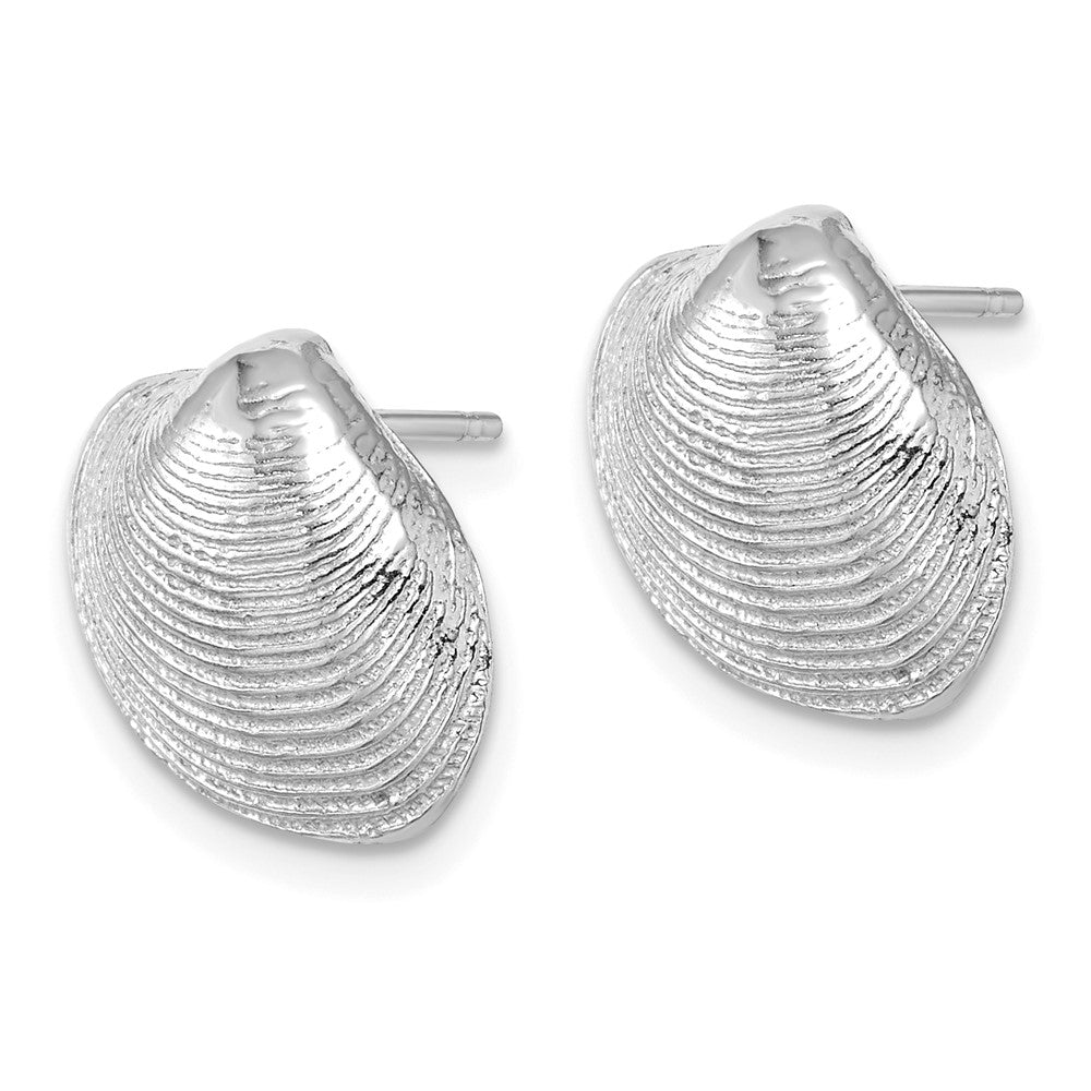 14K White Gold Clam Shell Post Earrings