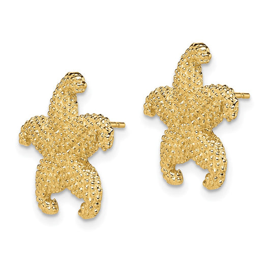 14K Yellow Gold Puffed Starfish Post Earrings