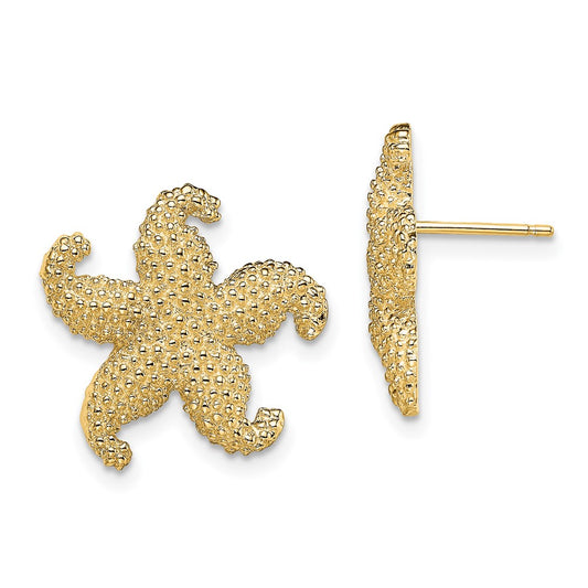 14K Yellow Gold Puffed Starfish Post Earrings