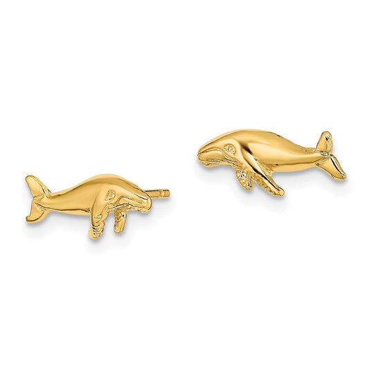 14K Yellow Gold Whale Post Earrings