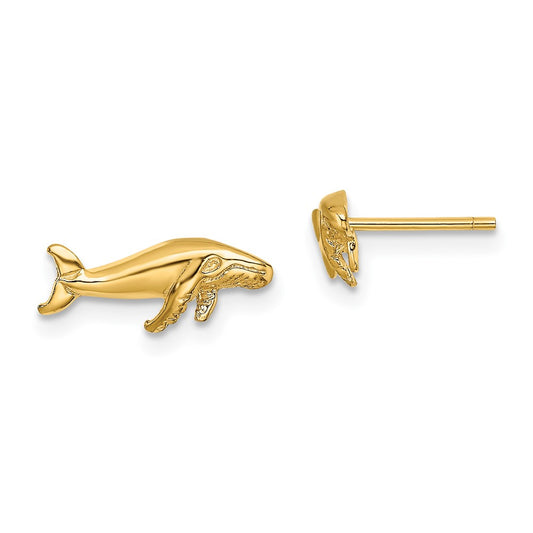 14K Yellow Gold Whale Post Earrings