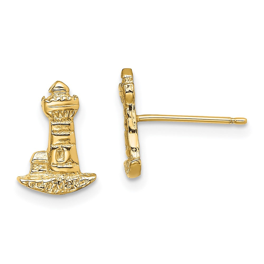 14K Yellow Gold Lighthouse Post Earrings