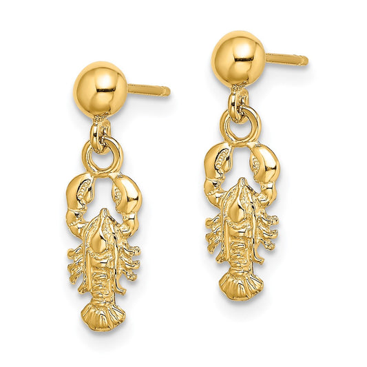 14K Yellow Gold Lobster Post Dangle Earrings