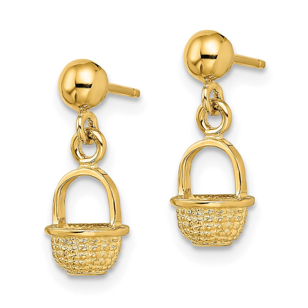 14K Yellow Gold 3D Mini Basket Drop Earrings