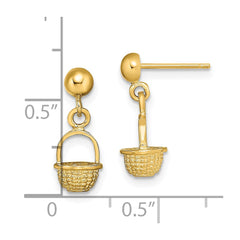 14K Yellow Gold 3D Mini Basket Drop Earrings