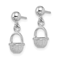 14K White Gold 3D Mini Basket Drop Earrings