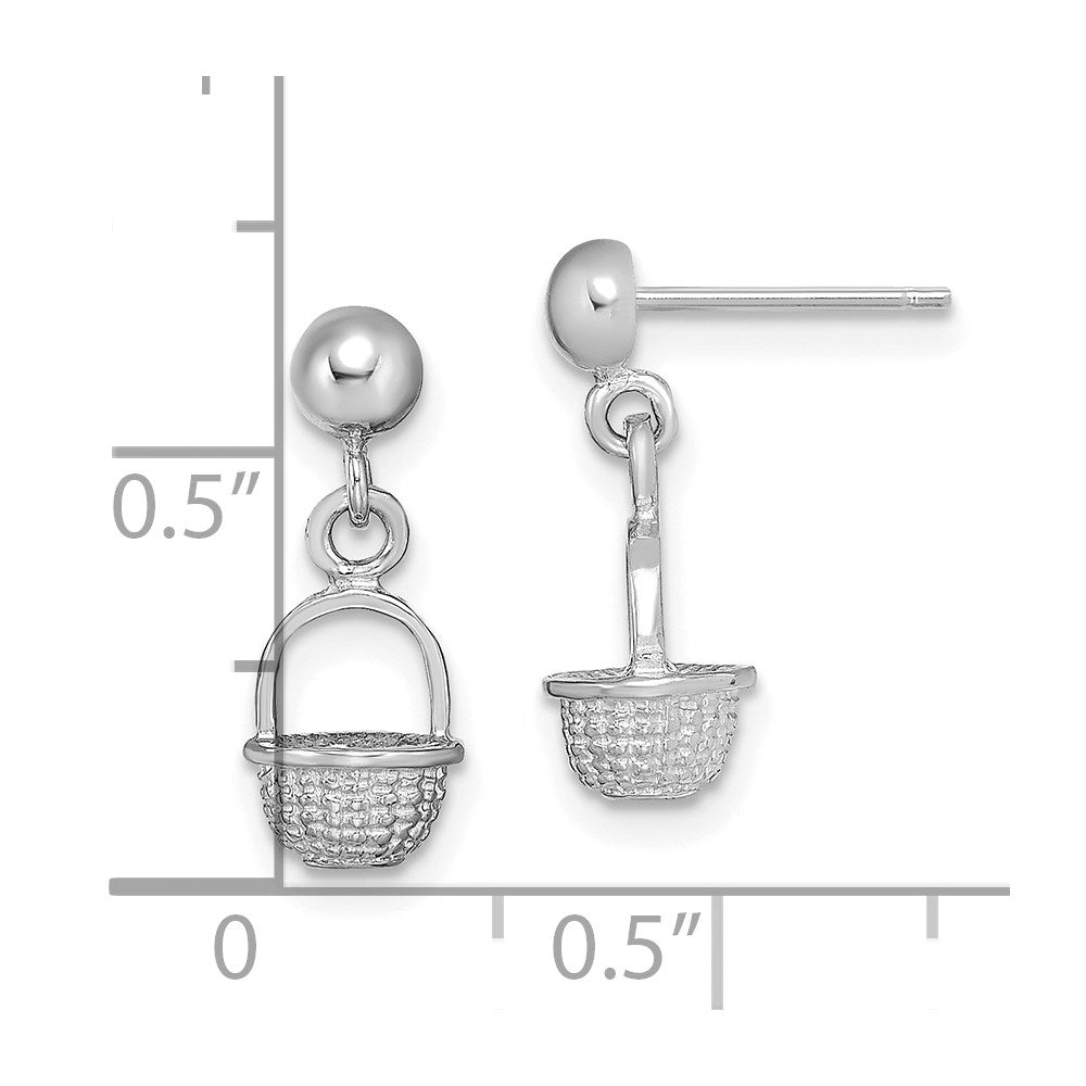 14K White Gold 3D Mini Basket Drop Earrings