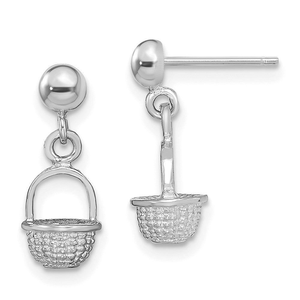 14K White Gold 3D Mini Basket Drop Earrings