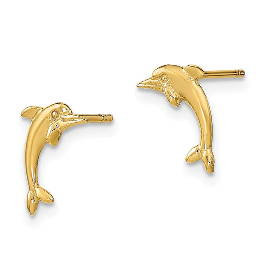 14K Yellow Gold Dolphin Post Earrings