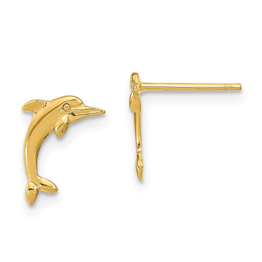 14K Yellow Gold Dolphin Post Earrings