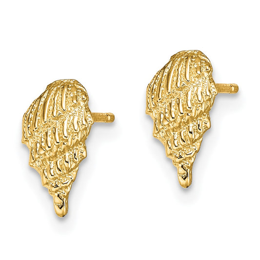 14K Yellow Gold Mini Conch Shell Post Earrings