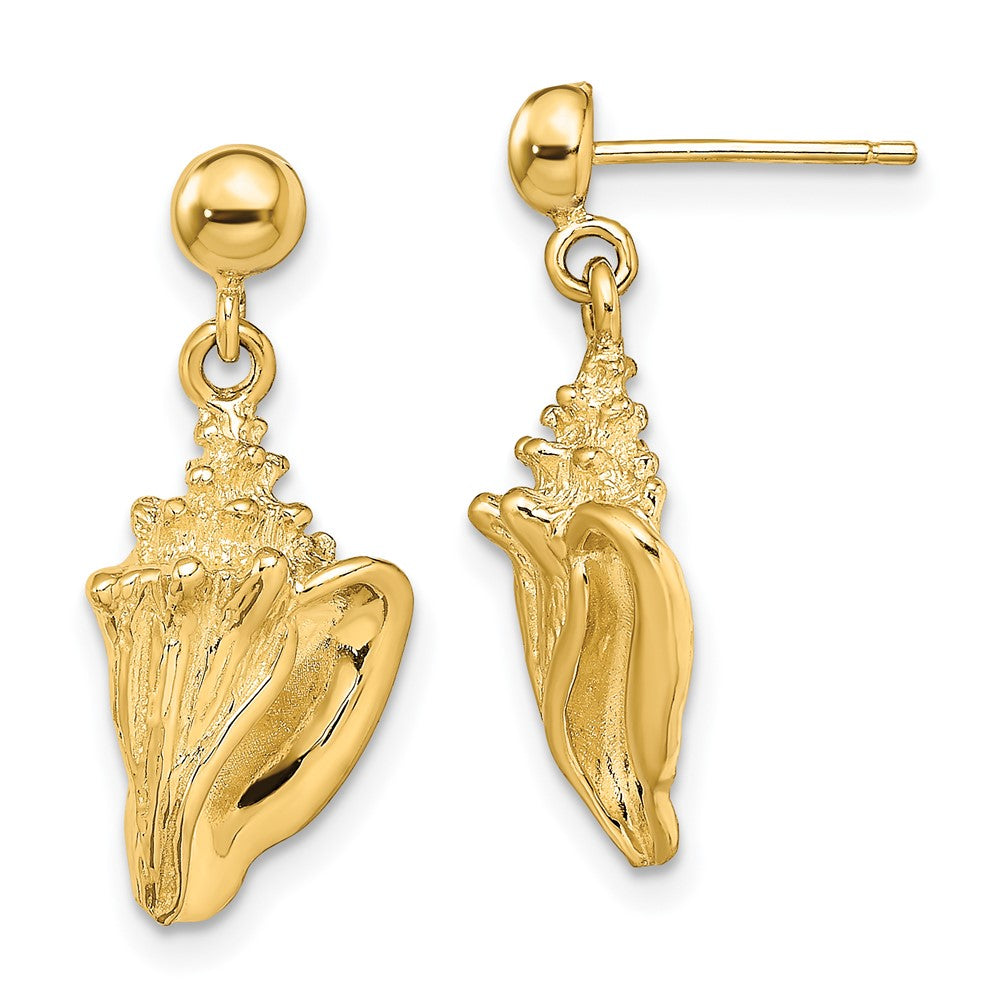 14K Yellow Gold Conch Shell Dangle Earrings