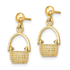 14K Yellow Gold 3D Basket Moveable Handle Dangle Earrings