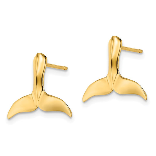 14K Yellow Gold 2D Whale Tail Post Earrings