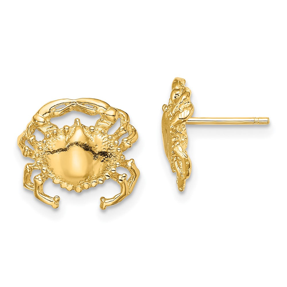 14K Yellow Gold Polished 2D Crab Post Earrings