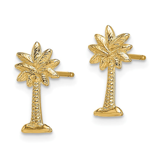 14K Yellow Gold Mini Palmetto Palm Tree Post Earrings