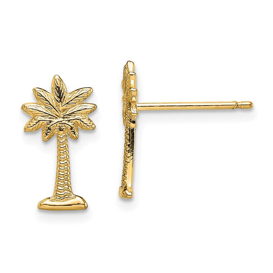 14K Yellow Gold Mini Palmetto Palm Tree Post Earrings