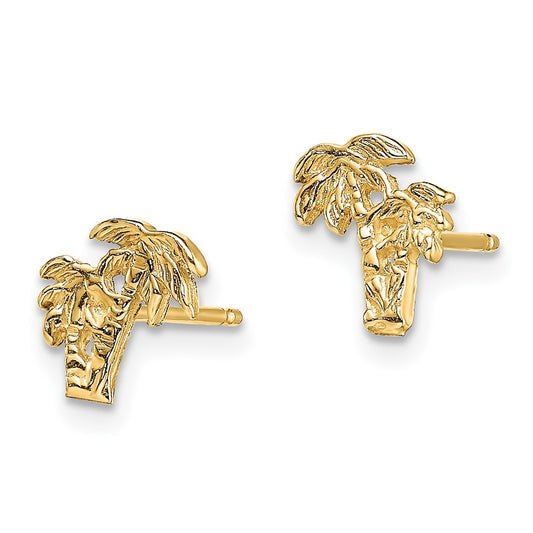 14K Yellow Gold Mini Double Palm Tree Post Earrings