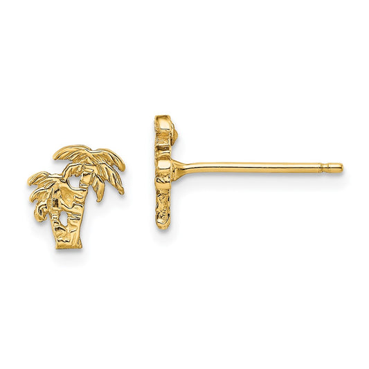 14K Yellow Gold Mini Double Palm Tree Post Earrings