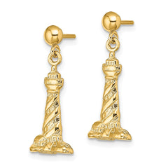 14K Yellow Gold 3D Cape Hatteras Lighthouse Earrings