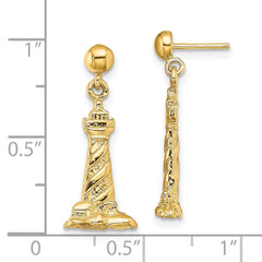 14K Yellow Gold 3D Cape Hatteras Lighthouse Earrings