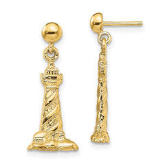 14K Yellow Gold 3D Cape Hatteras Lighthouse Earrings