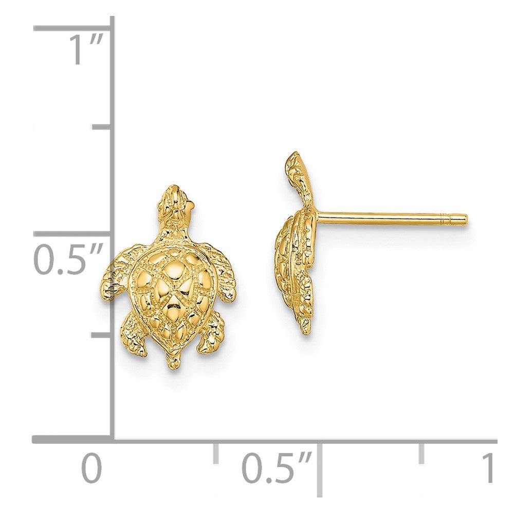 14K Yellow Gold 2D Textured Sea Turtle Post Earrings