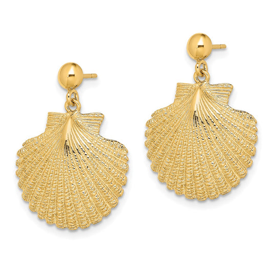 14K Yellow Gold Scallop Dangle Earrings