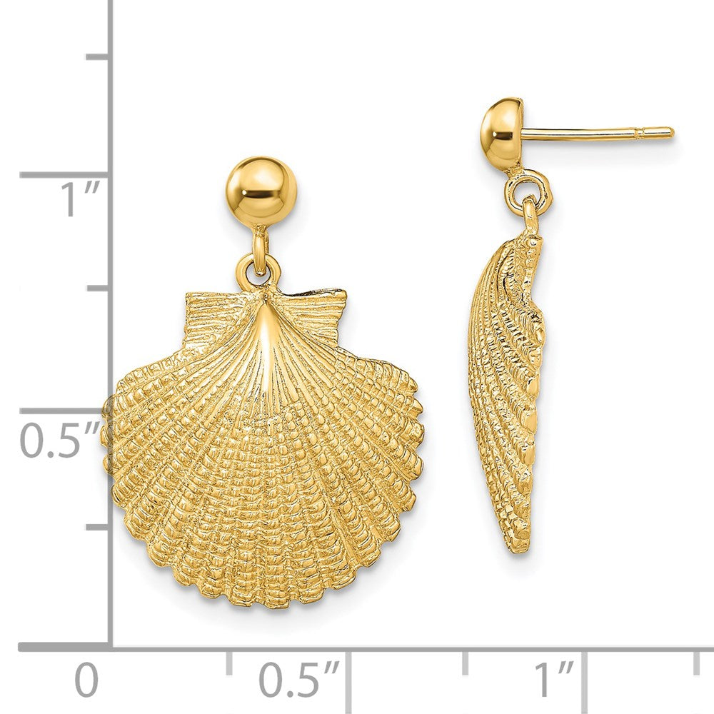 14K Yellow Gold Scallop Dangle Earrings