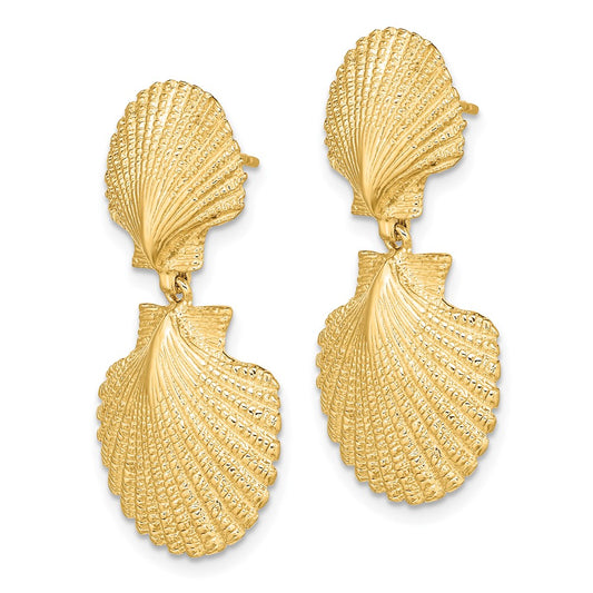 14K Yellow Gold Double Scallop Dangle Earrings