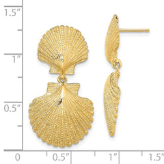 14K Yellow Gold Double Scallop Dangle Earrings