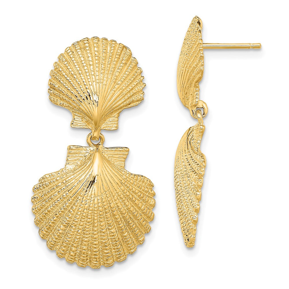 14K Yellow Gold Double Scallop Dangle Earrings